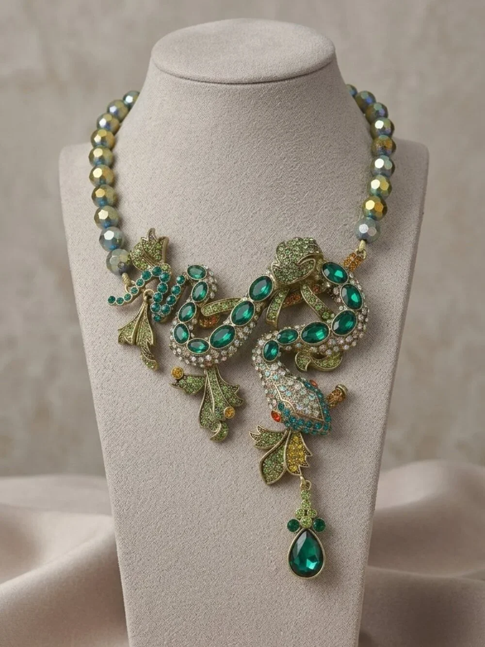 Heidi Daus Green Crystal Statement Necklace Teardrop